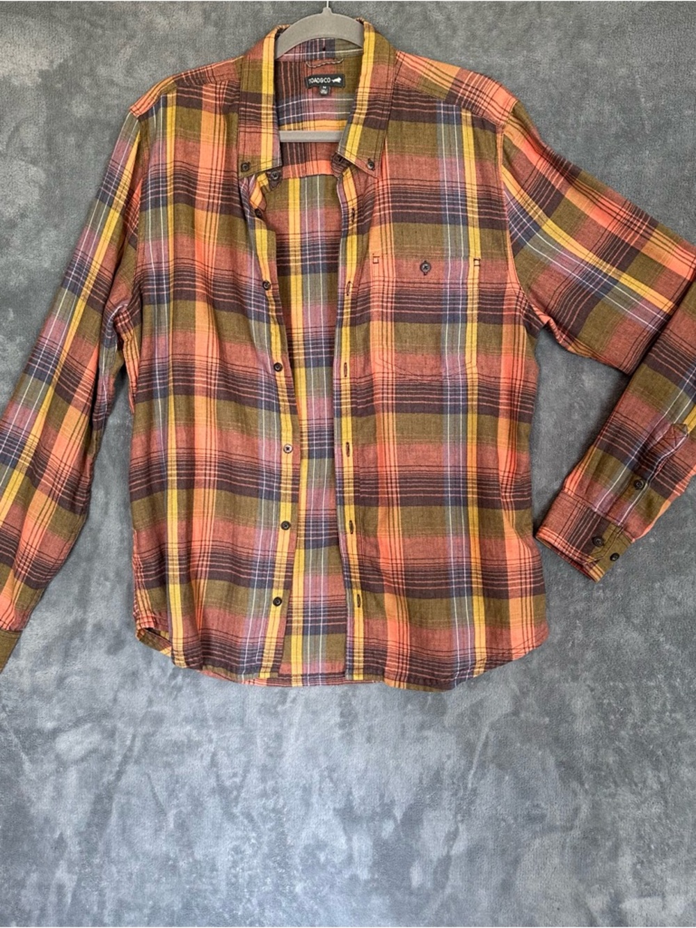 Toad&Co Airsmyth Long Sleeve Plaid Button-Up Shirt in Green Blue Orange Yellow